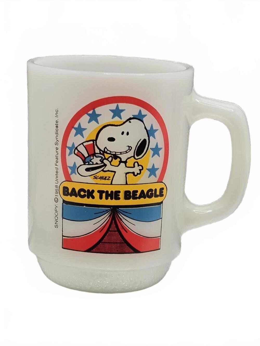 Vintage 1980 Peanuts Snoopy Back the Beagle Anchor Hocking Mug Coffee Cup
